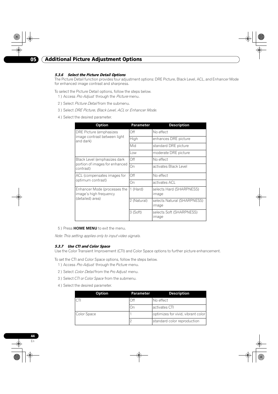 05 additional picture adjustment options | Pioneer KRP-500M User Manual | Page 44 / 325