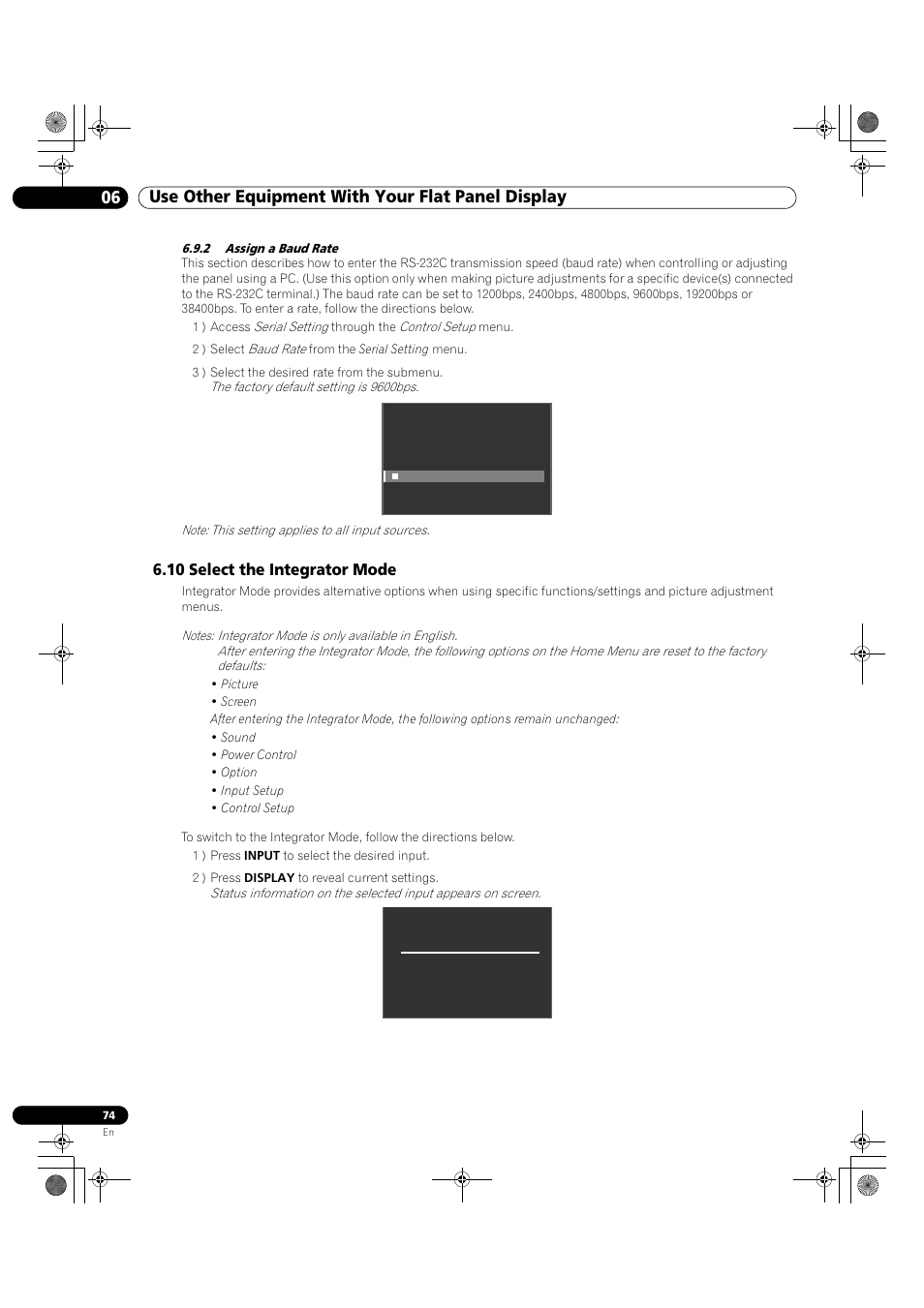 2 assign a baud rate, 10 select the integrator mode | Pioneer KRP-500M User Manual | Page 74 / 325