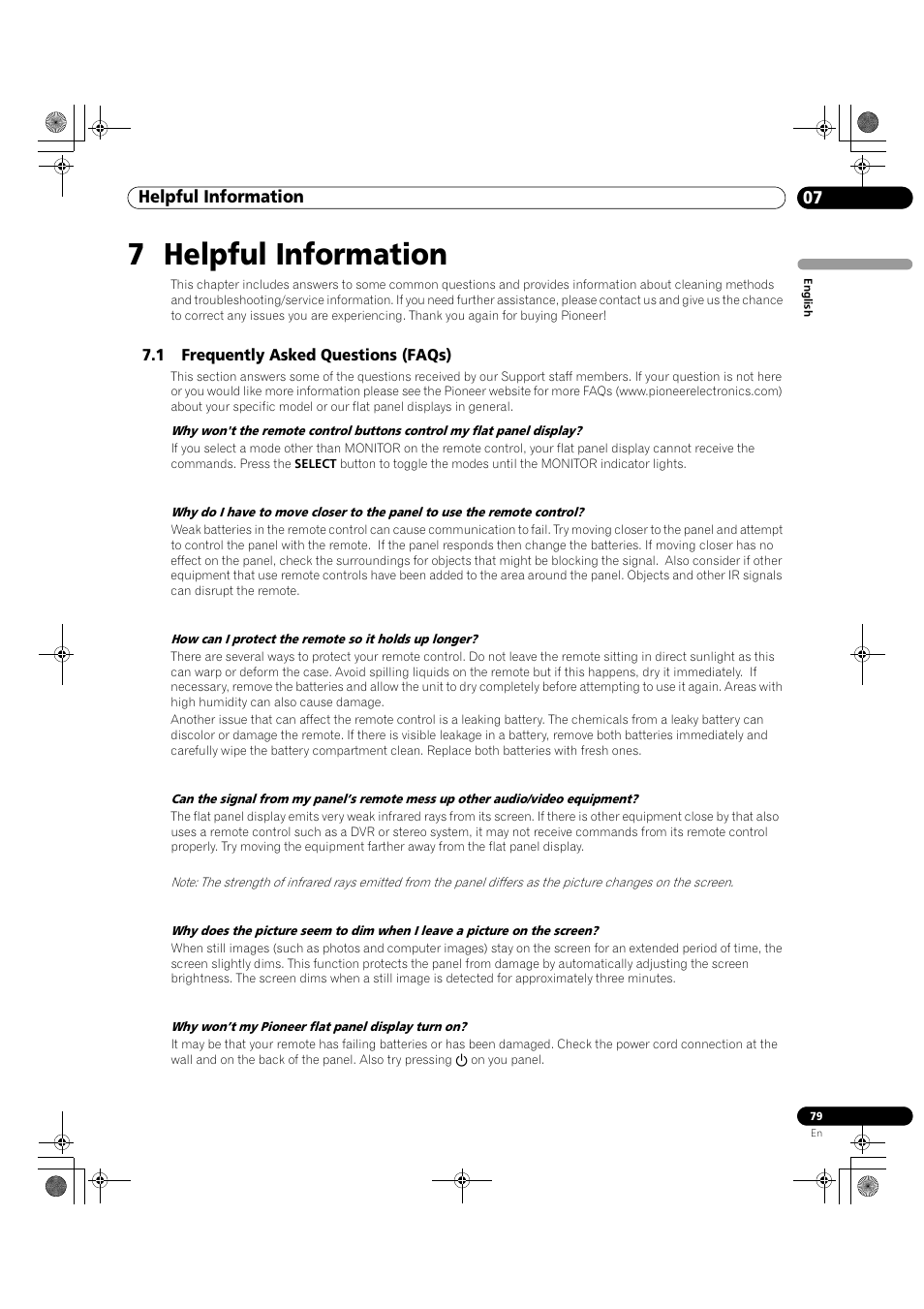 7 helpful information, 1 frequently asked questions (faqs), Helpful information 07 | Pioneer KRP-500M User Manual | Page 79 / 325