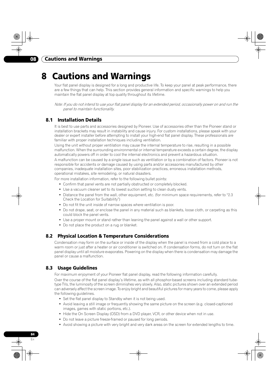 8 cautions and warnings, 08 cautions and warnings | Pioneer KRP-500M User Manual | Page 84 / 325