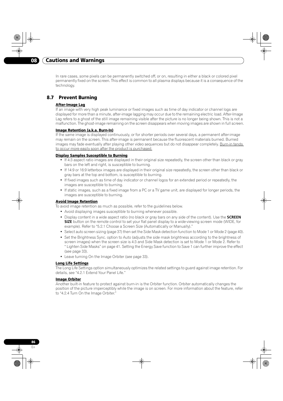 7 prevent burning, 08 cautions and warnings | Pioneer KRP-500M User Manual | Page 86 / 325