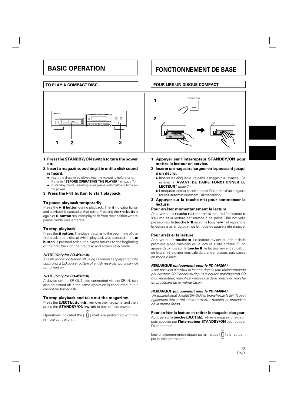 Basic operation, Fonctlonnement de base, Fonctionnement de base | Pioneer PD-M426A User Manual | Page 13 / 88