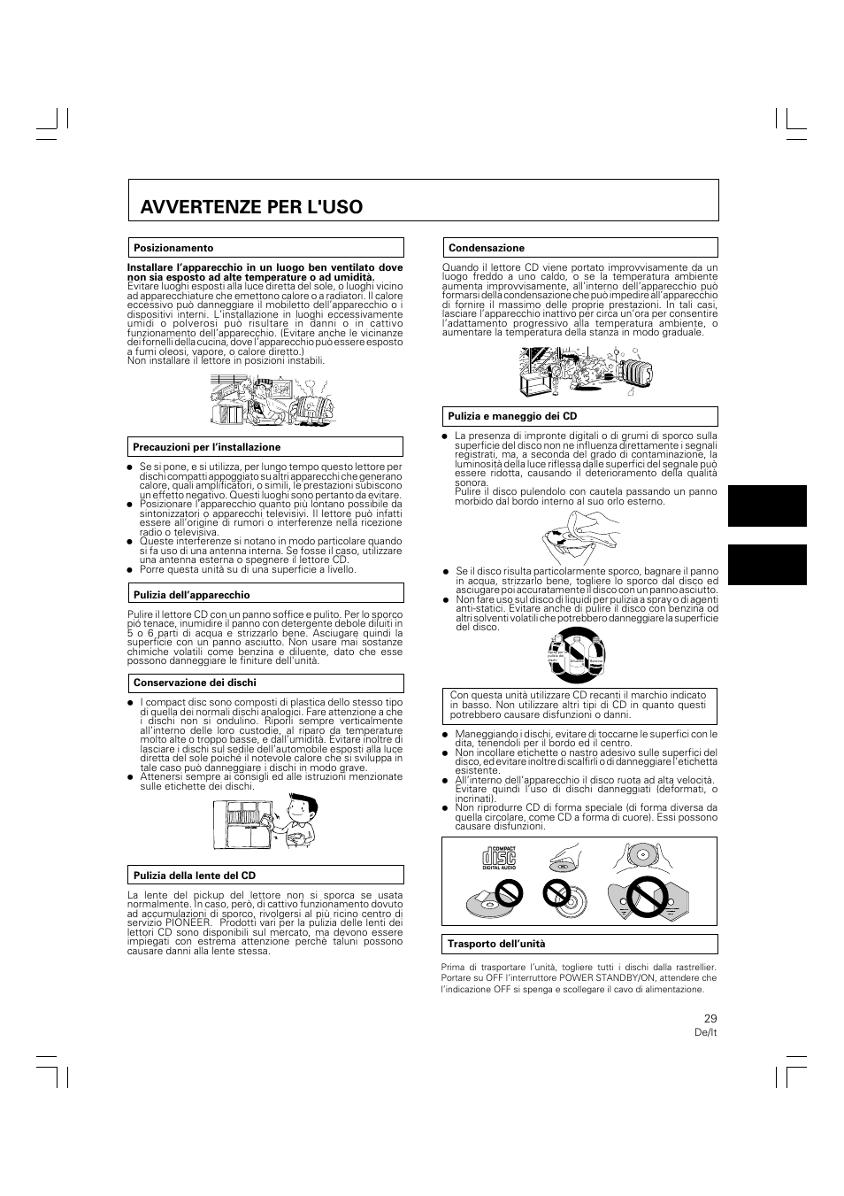 Avvertenze per l'uso | Pioneer PD-M426A User Manual | Page 29 / 88