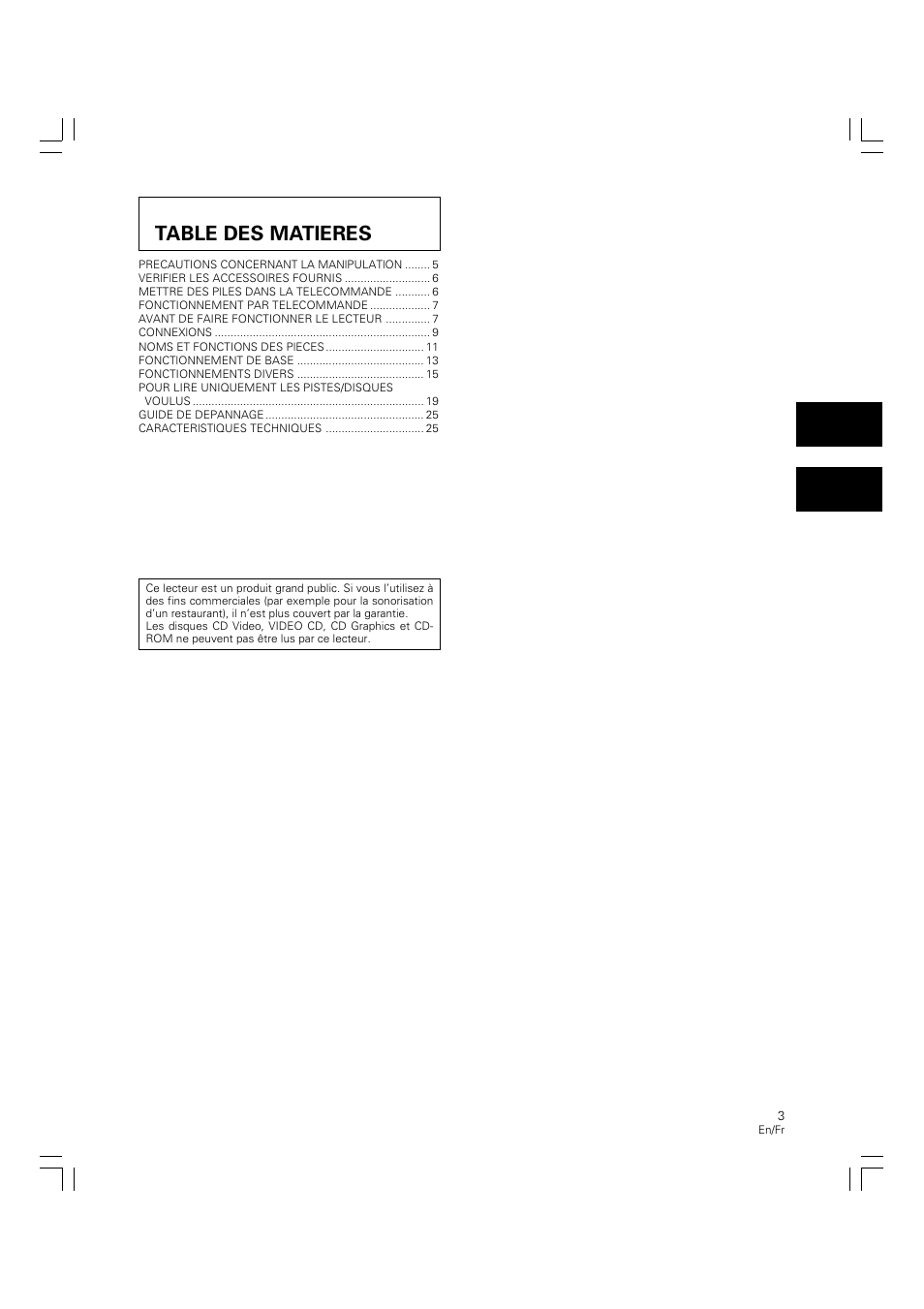 Lecteur de compact disc a chargeur, Mode d'emploi, Table des matieres | Pioneer PD-M426A User Manual | Page 3 / 88