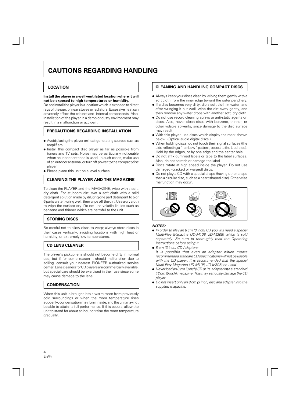 Cautions regarding handling | Pioneer PD-M426A User Manual | Page 4 / 88