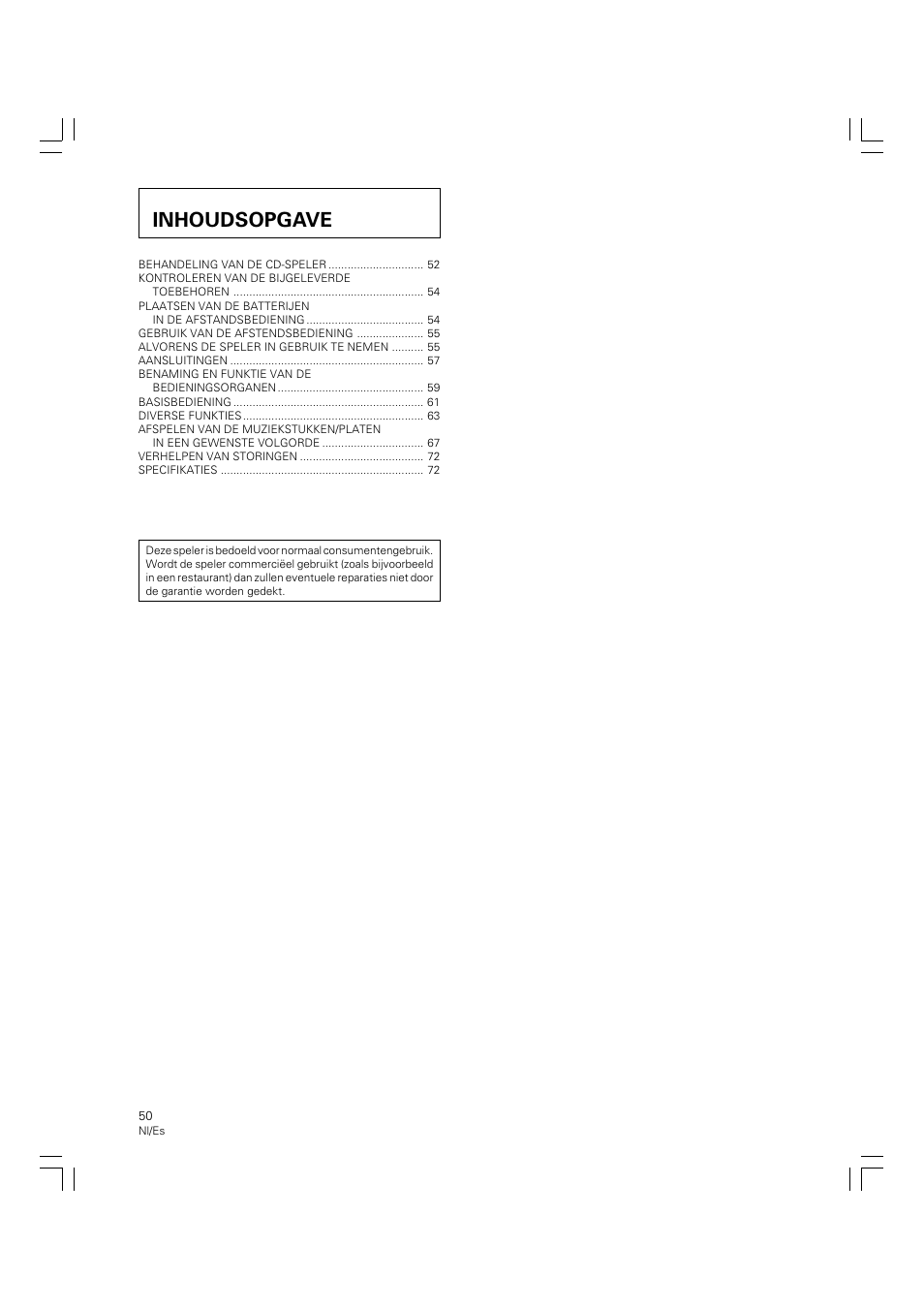 Multi compact disc-speler, Handleiding, Inhoudsopgave | Pioneer PD-M426A User Manual | Page 50 / 88