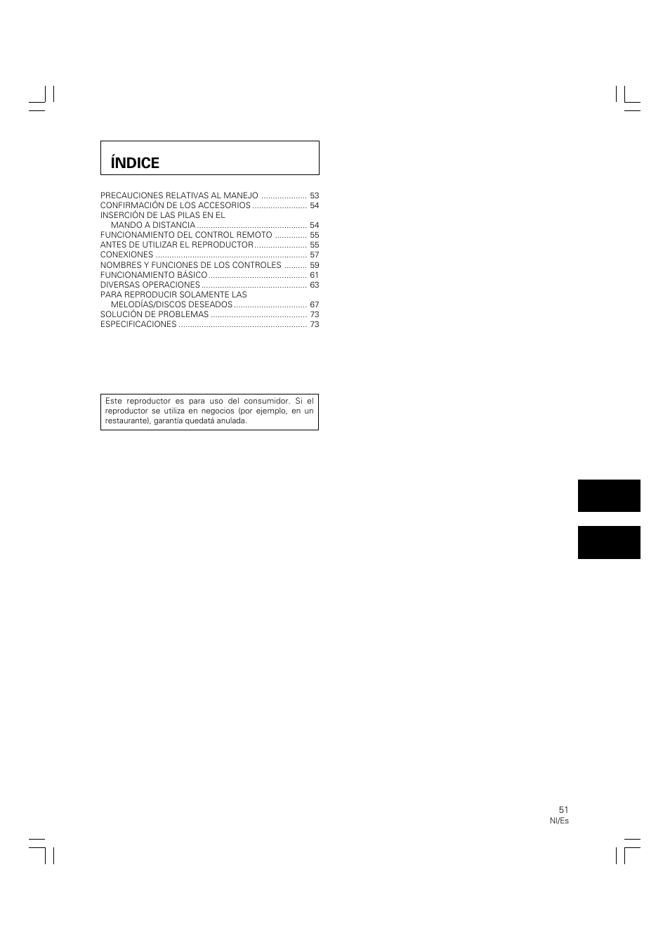 Reproductor de multidiscos compactos, Manual de instrucciones, Índice | Pioneer PD-M426A User Manual | Page 51 / 88