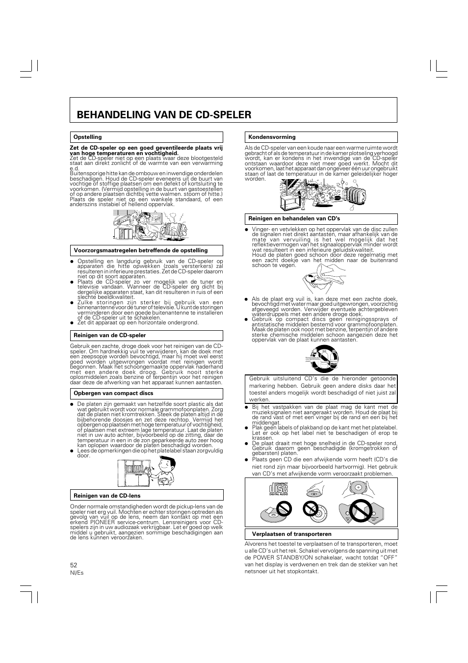 Behandeling van de cd-speler | Pioneer PD-M426A User Manual | Page 52 / 88