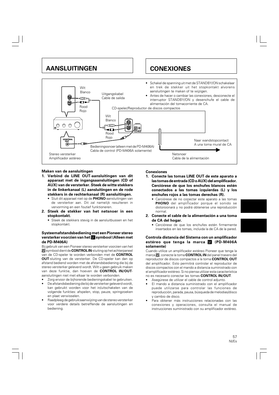 Aansluitingen, Conexiones, Aanslultlngen | Pioneer PD-M426A User Manual | Page 57 / 88