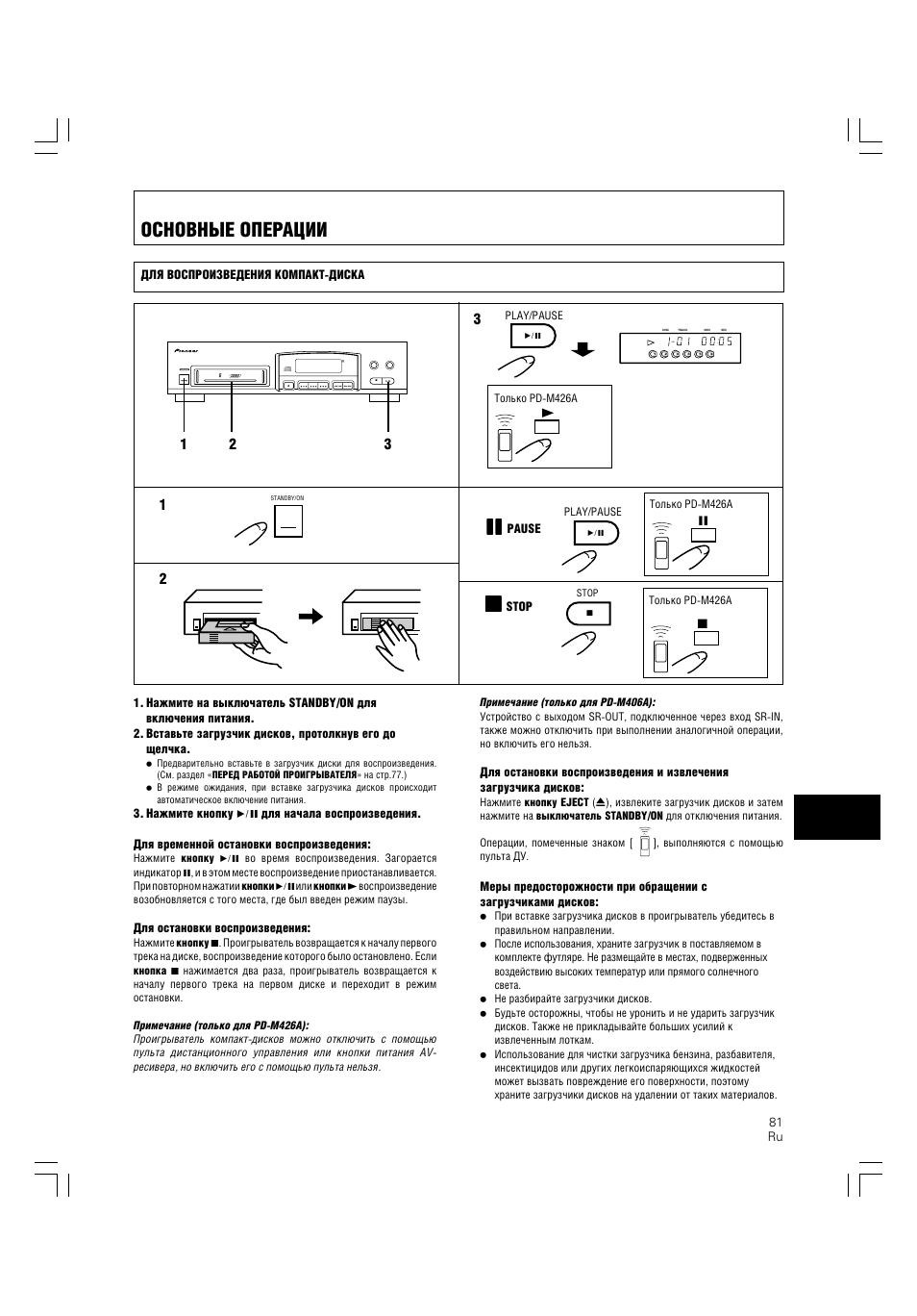 Основные операции | Pioneer PD-M426A User Manual | Page 81 / 88