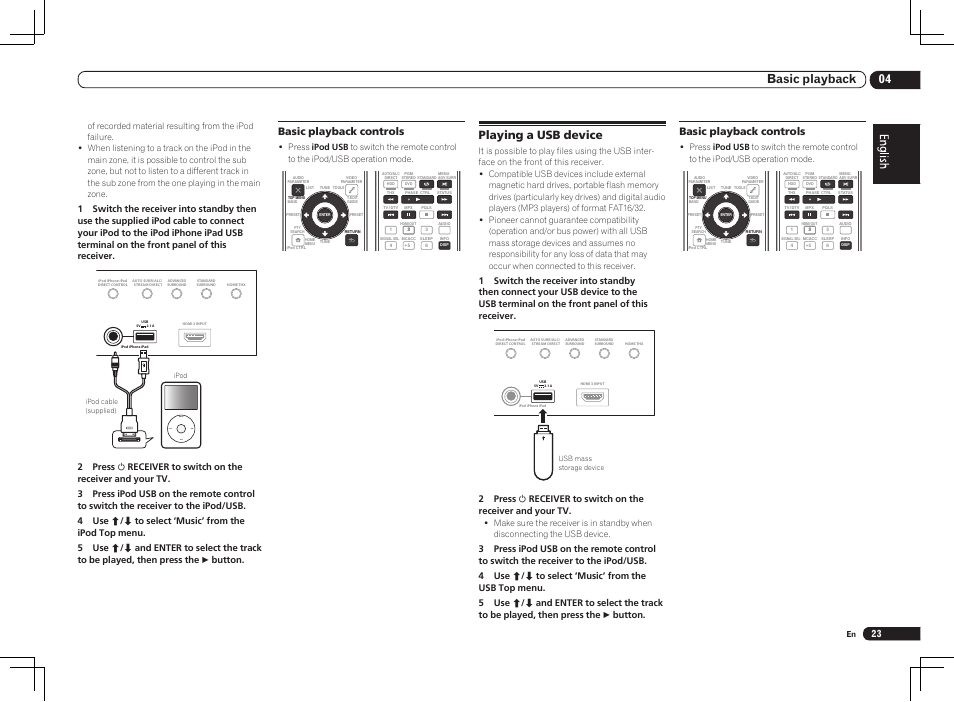 Playing a usb device, Menu, 04 basic playback | Basic playback controls | Pioneer VSX-LX55 User Manual | Page 23 / 76