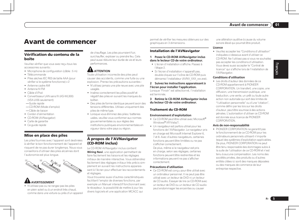 Avant de commencer | Pioneer VSX-LX55 User Manual | Page 29 / 76