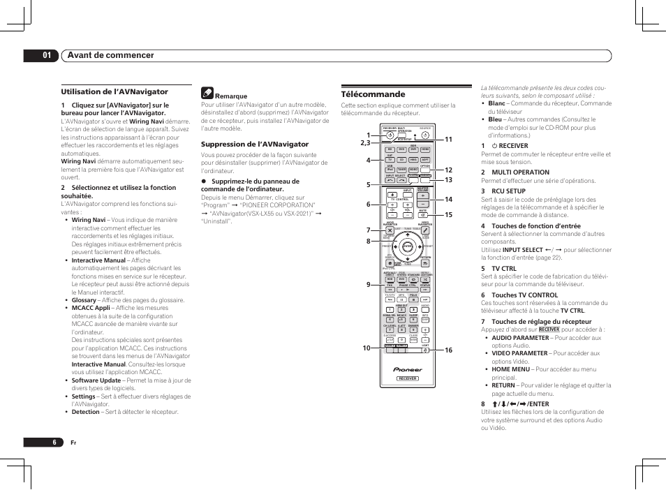 Télécommande, 01 avant de commencer, Utilisation de l’avnavigator | Suppression de l’avnavigator | Pioneer VSX-LX55 User Manual | Page 30 / 76