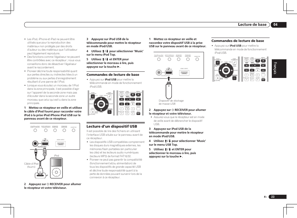 Lecture d’un dispositif usb, Menu, 04 lecture de base | Commandes de lecture de base | Pioneer VSX-LX55 User Manual | Page 47 / 76