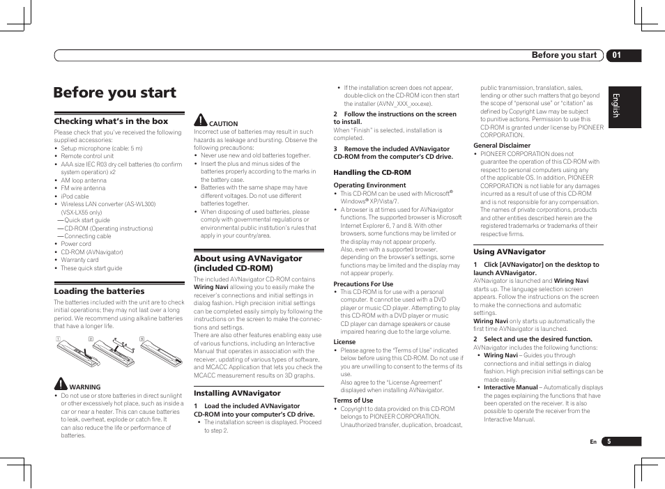 Before you start | Pioneer VSX-LX55 User Manual | Page 5 / 76