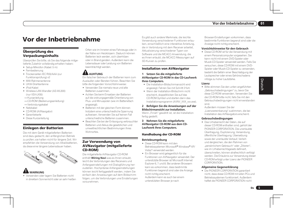 Vor der inbetriebnahme | Pioneer VSX-LX55 User Manual | Page 53 / 76