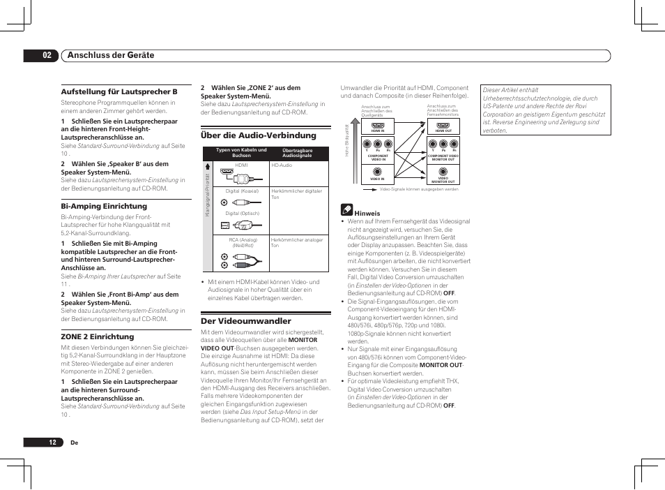 Über die audio-verbindung der videoumwandler, 02 anschluss der geräte, Über die audio-verbindung | Der videoumwandler | Pioneer VSX-LX55 User Manual | Page 60 / 76