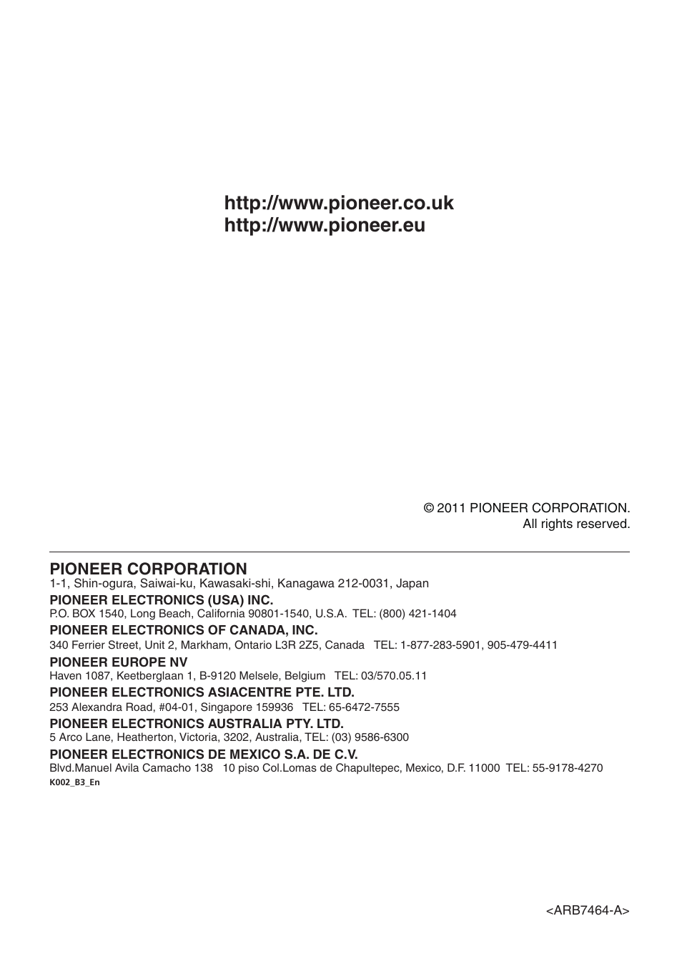 Pioneer corporation | Pioneer HTP-071 User Manual | Page 10 / 10