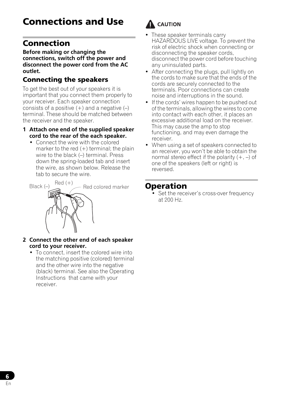 Connections and use, Connection, Operation | Pioneer HTP-071 User Manual | Page 6 / 10