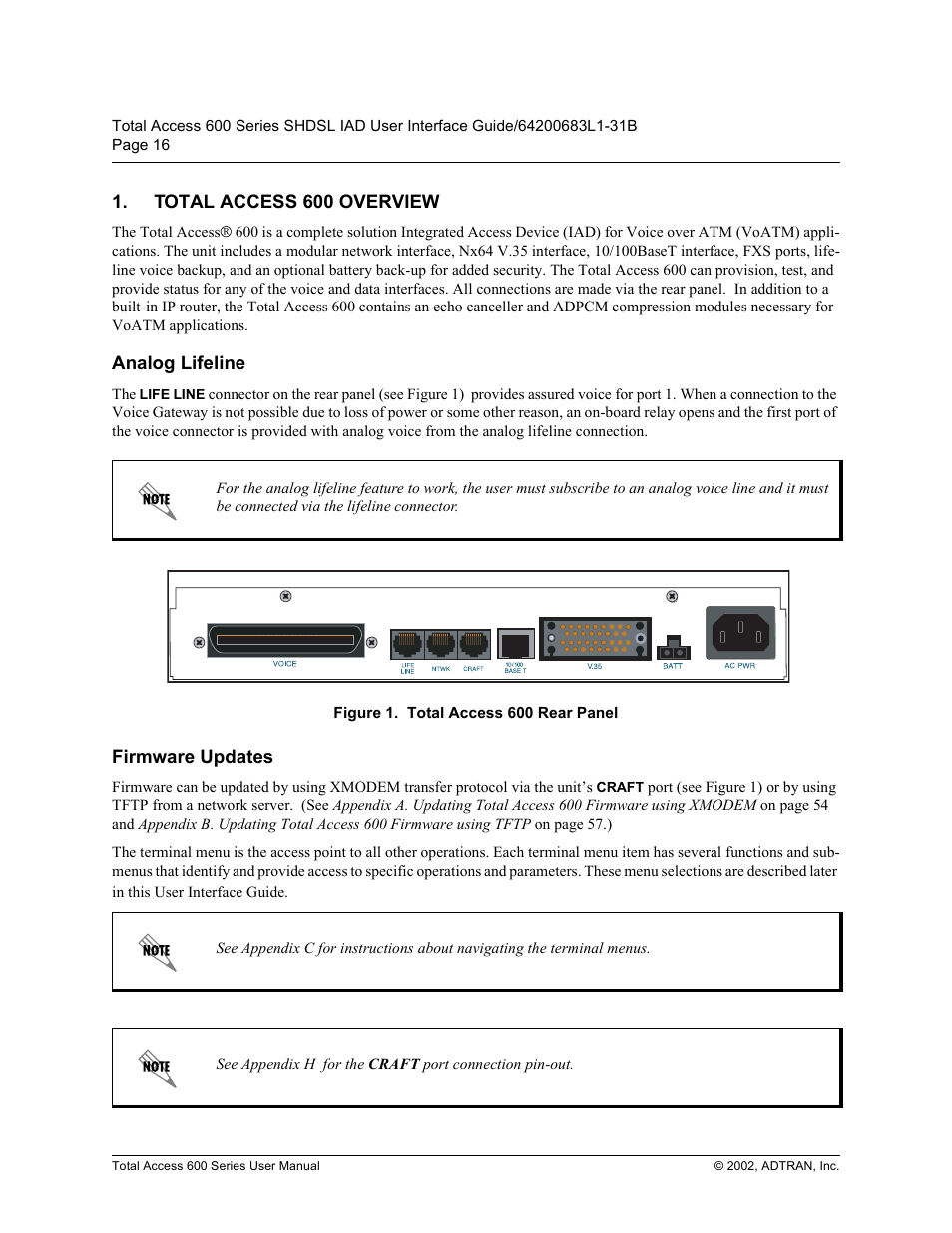 Total access 600 overview, Analog lifeline, Firmware updates | 7rwdo $ffhvv  2yhuylhz, Qdorj /liholqh, Lupzduh 8sgdwhv, Ljxuh, 7rwdo $ffhvv  5hdu 3dqho | ADTRAN 600 Series User Manual | Page 16 / 72