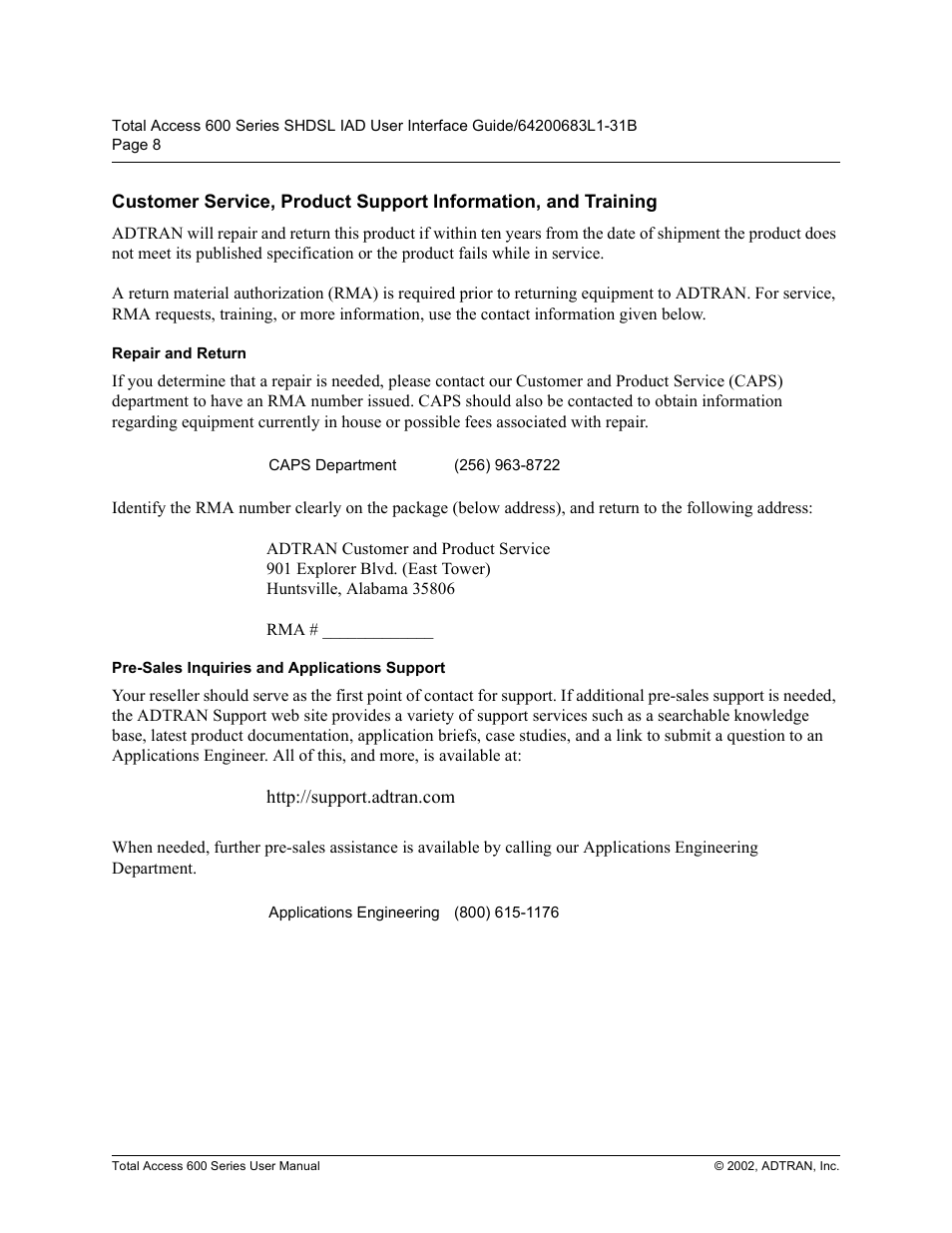 ADTRAN 600 Series User Manual | Page 8 / 72