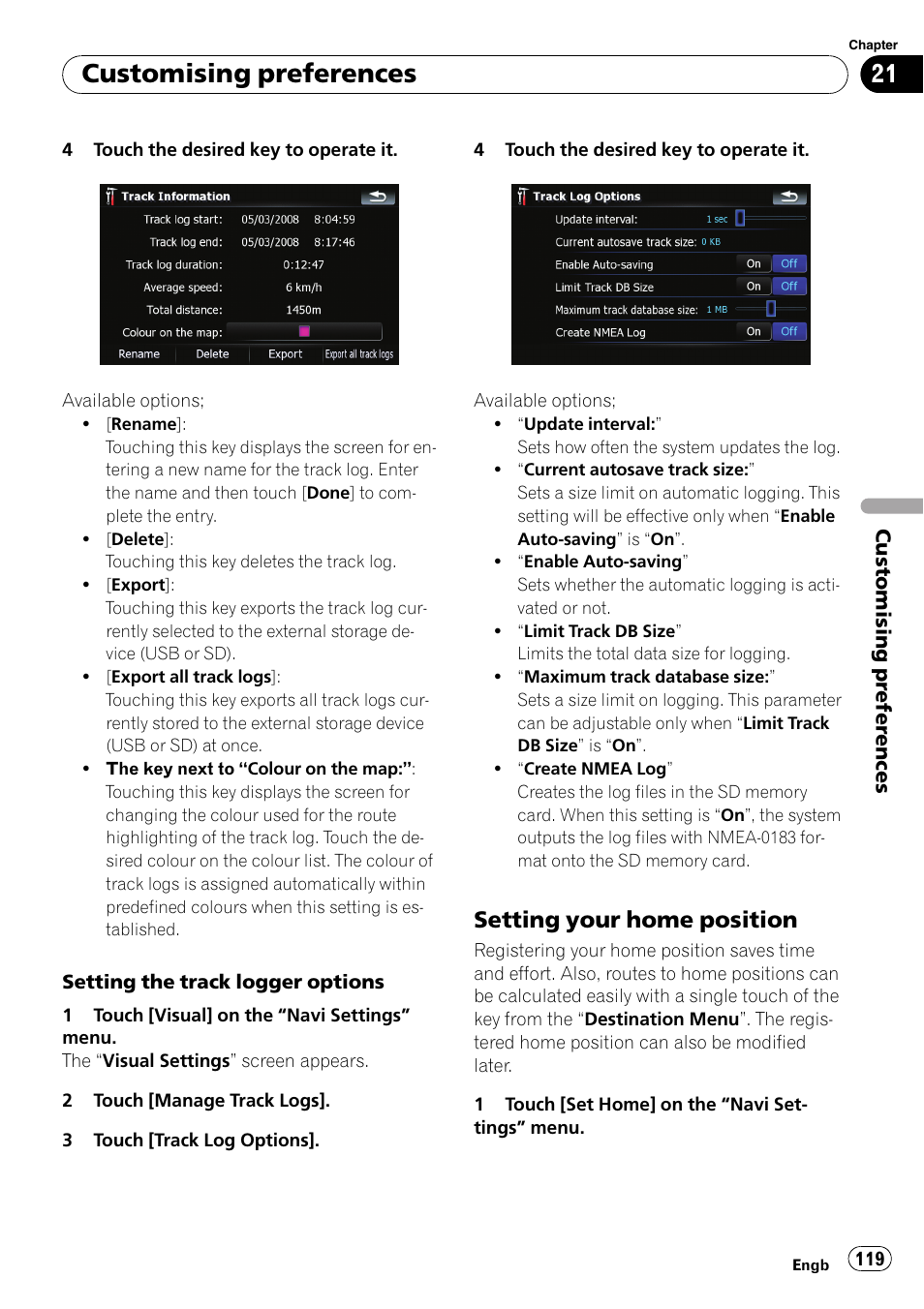 Setting your home position 119, Setting your home, Setting your home po | Customising preferences, Setting your home position | Pioneer AVIC F900BT User Manual | Page 119 / 172