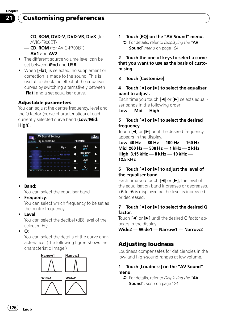 Adjusting loudness 126, Customising preferences, Adjusting loudness | Pioneer AVIC F900BT User Manual | Page 126 / 172