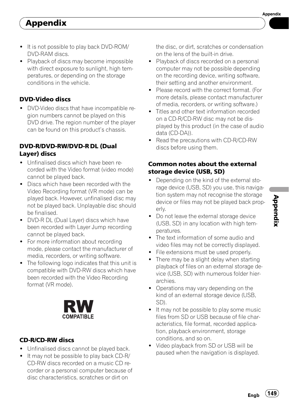 Appendix | Pioneer AVIC F900BT User Manual | Page 149 / 172