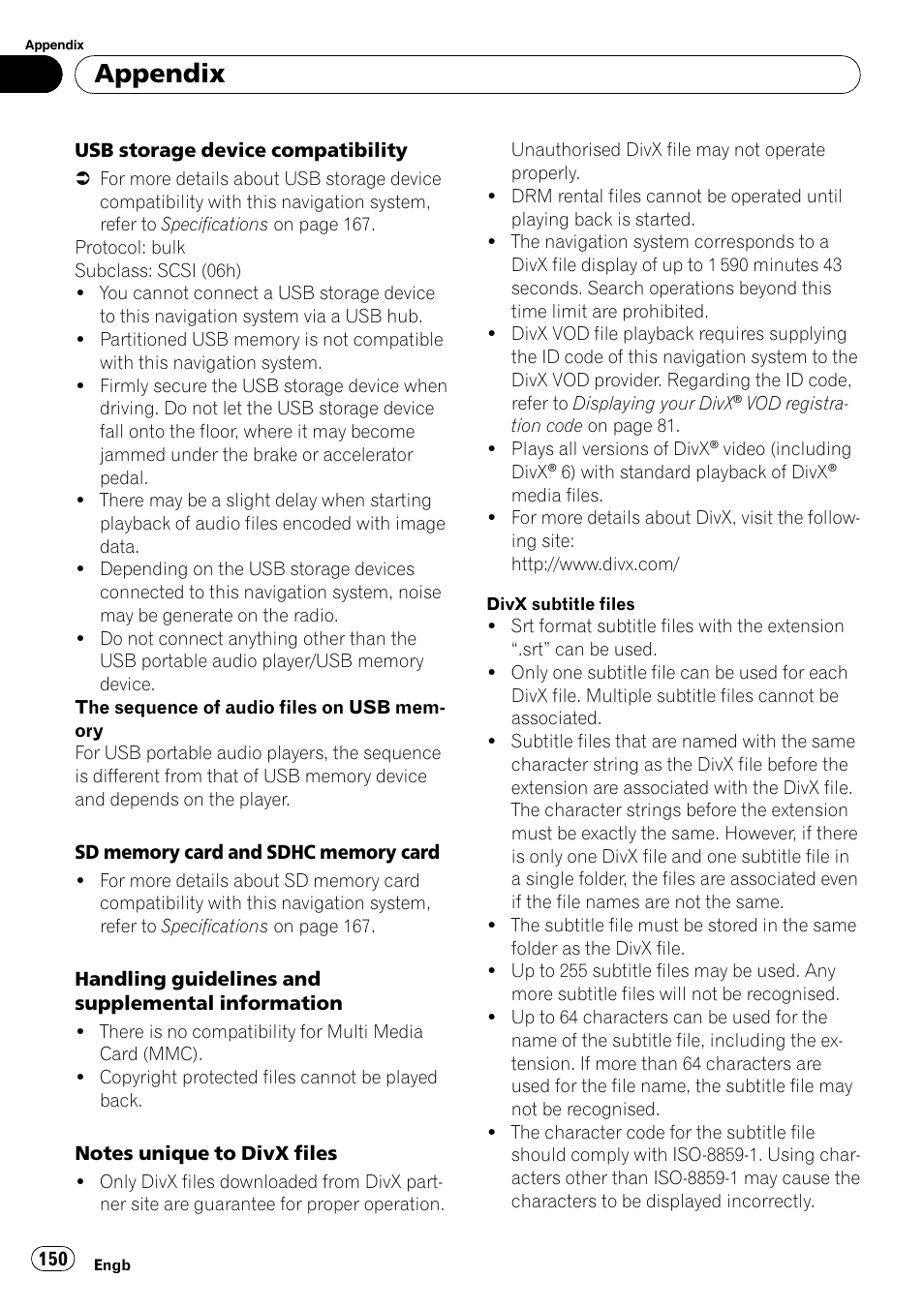 Appendix | Pioneer AVIC F900BT User Manual | Page 150 / 172