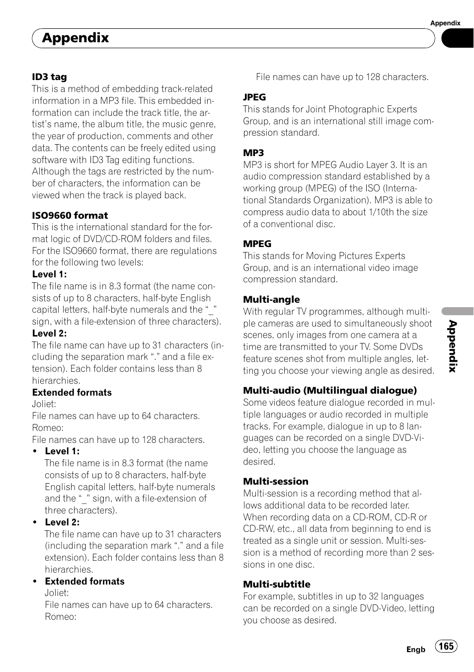 Appendix | Pioneer AVIC F900BT User Manual | Page 165 / 172