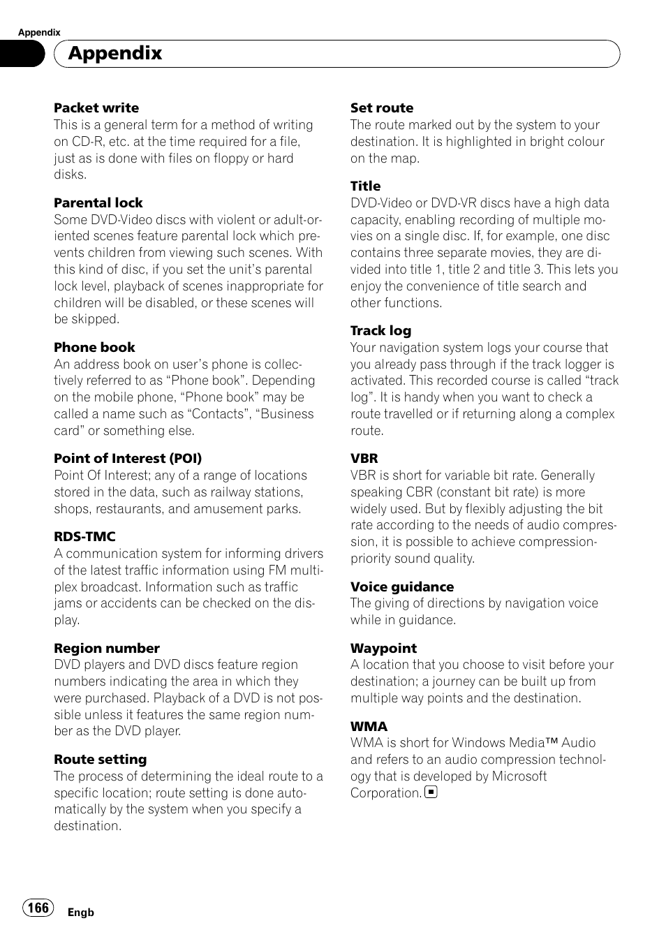 Appendix | Pioneer AVIC F900BT User Manual | Page 166 / 172