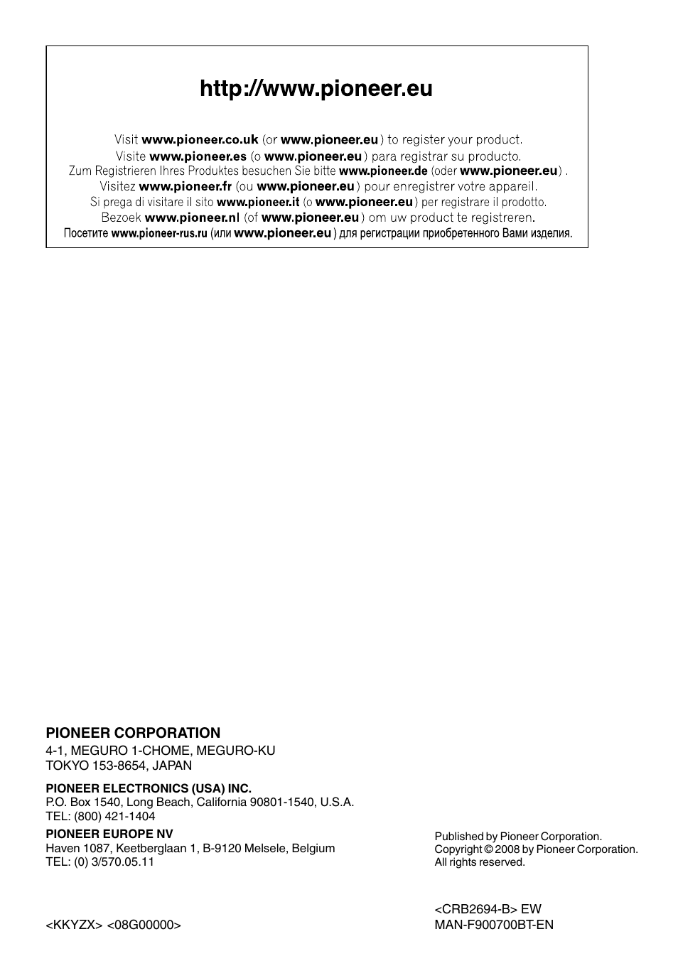 Pioneer AVIC F900BT User Manual | Page 172 / 172