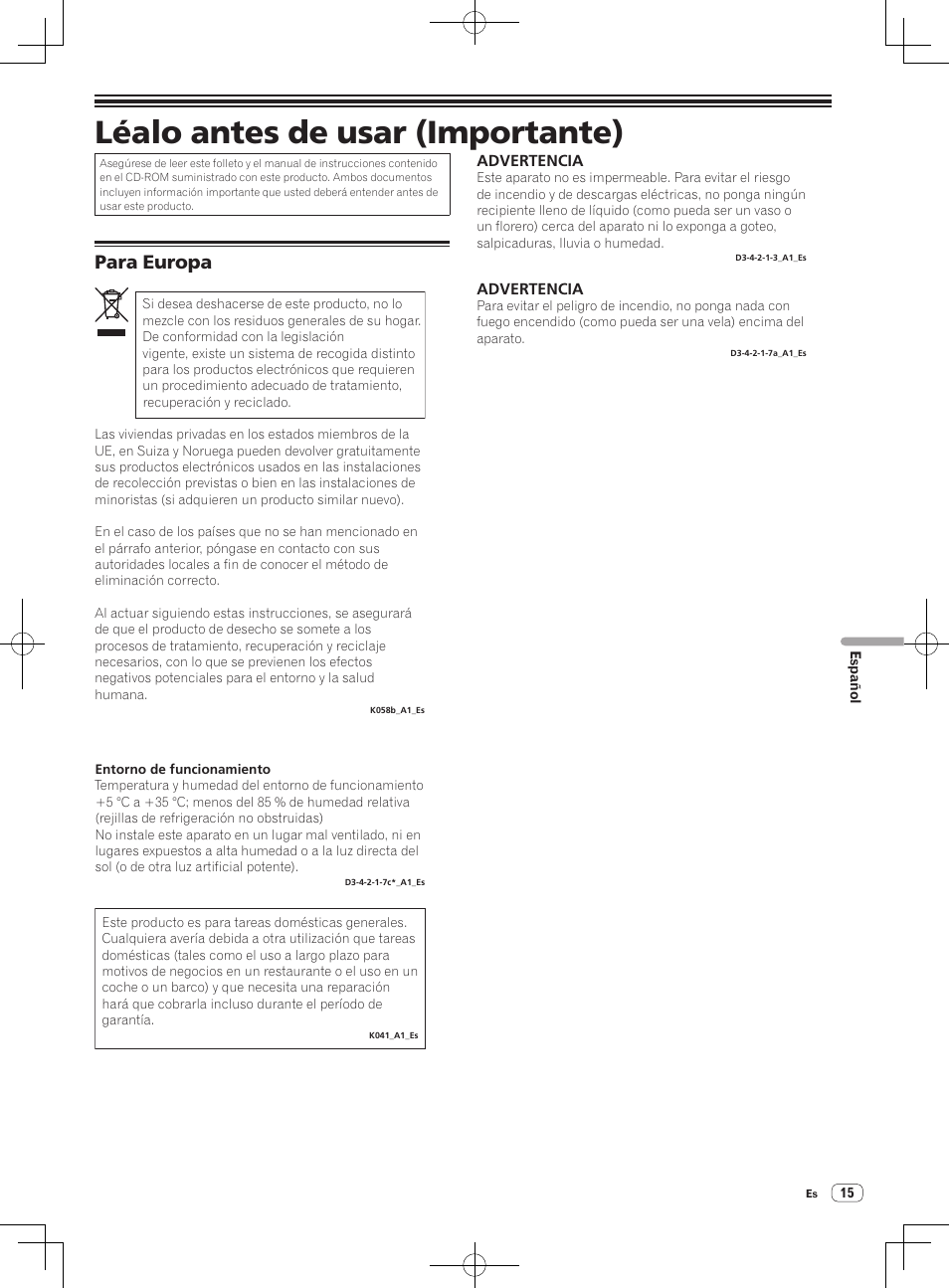 Léalo antes de usar (importante), Controlador dj, Para europa | Pioneer DDJ-WeGO-G User Manual | Page 15 / 32