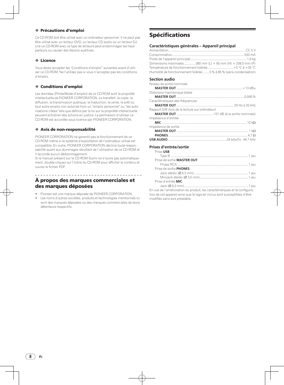 Spécifications | Pioneer DDJ-WeGO-G User Manual | Page 8 / 32