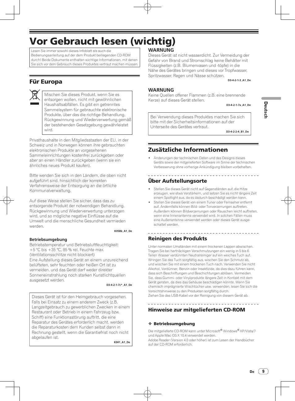 Vor gebrauch lesen (wichtig), Dj controller, Für europa | Zusätzliche informationen | Pioneer DDJ-WeGO-G User Manual | Page 9 / 32