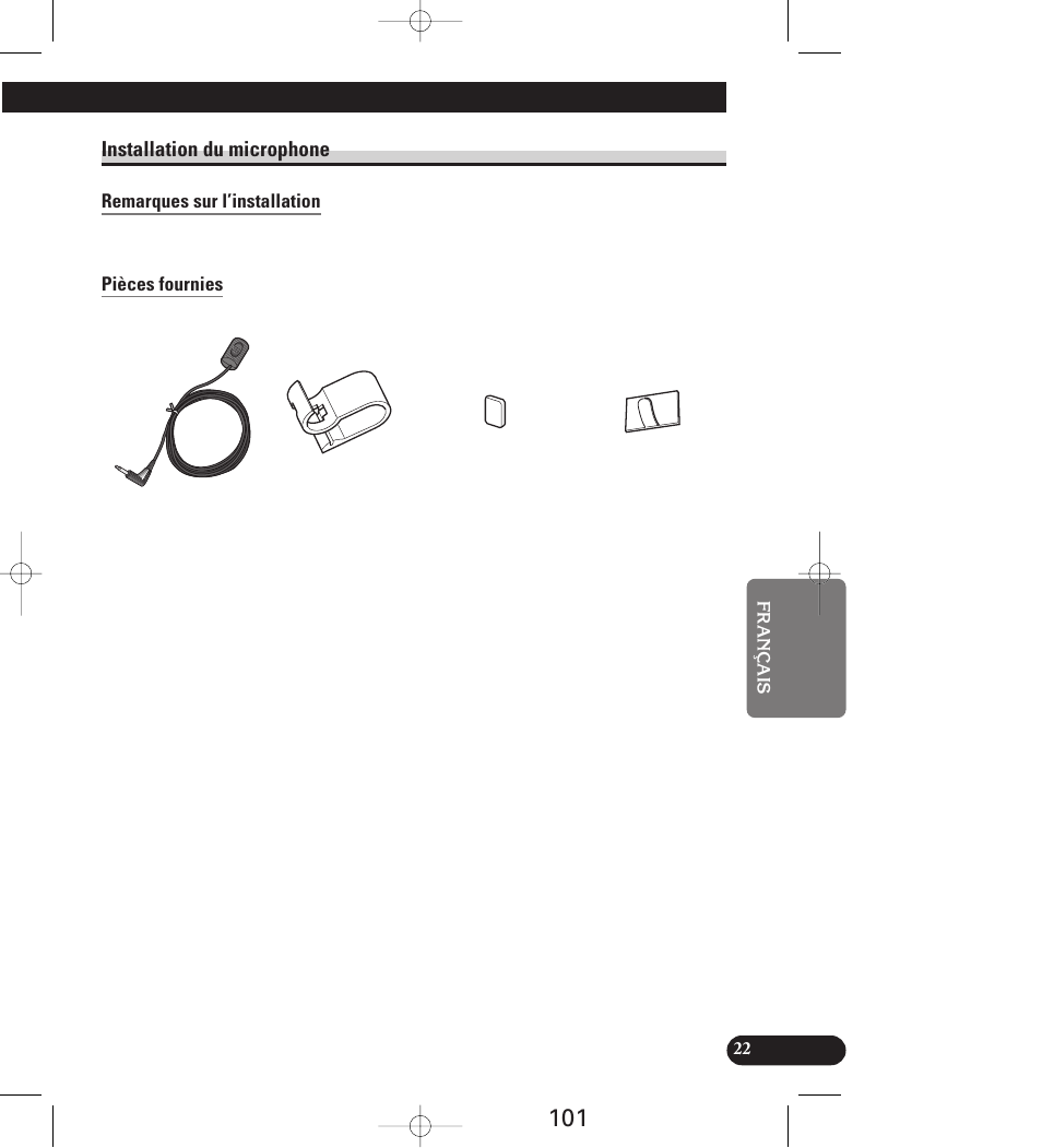 Installation du microphone, Remarques sur l’installation, Pièces fournies | Pioneer AVIC-70D User Manual | Page 101 / 158