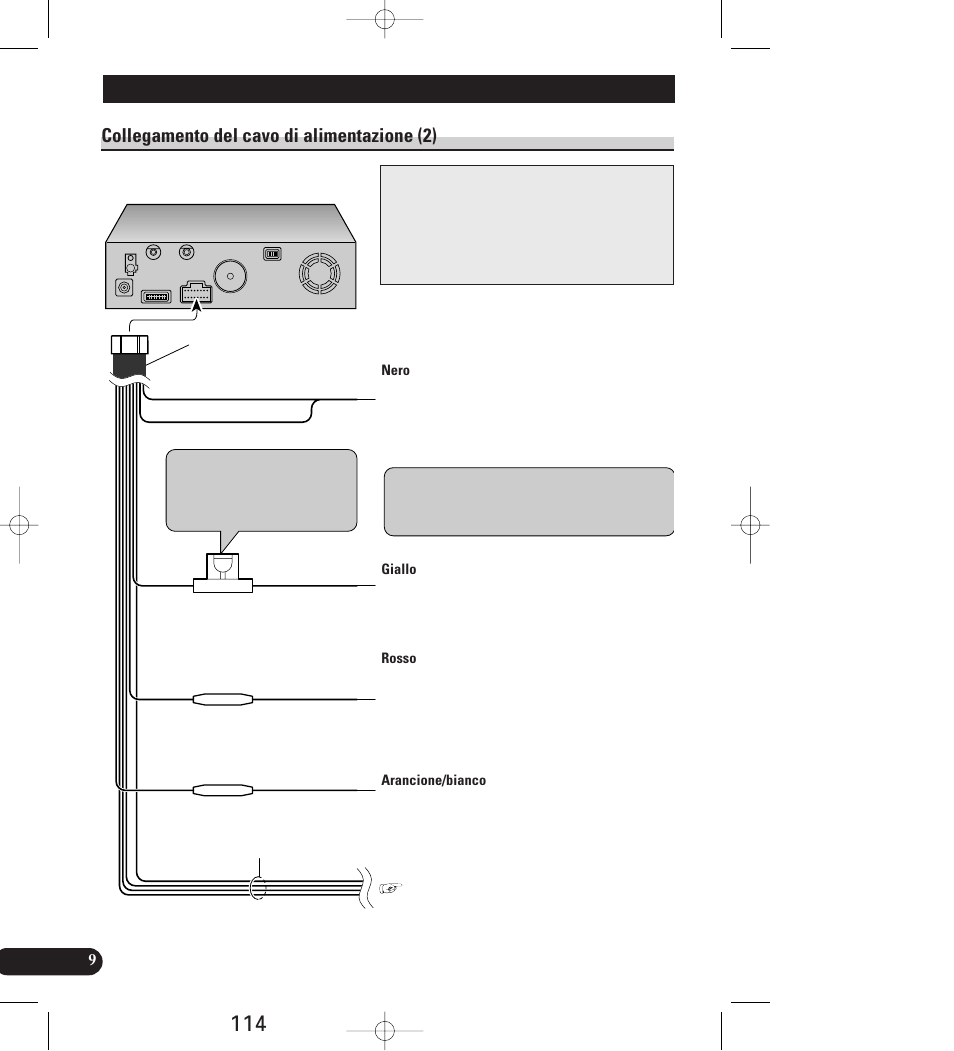Collegamento del cavo di alimentazione (2), Collegamento del sistema | Pioneer AVIC-70D User Manual | Page 114 / 158