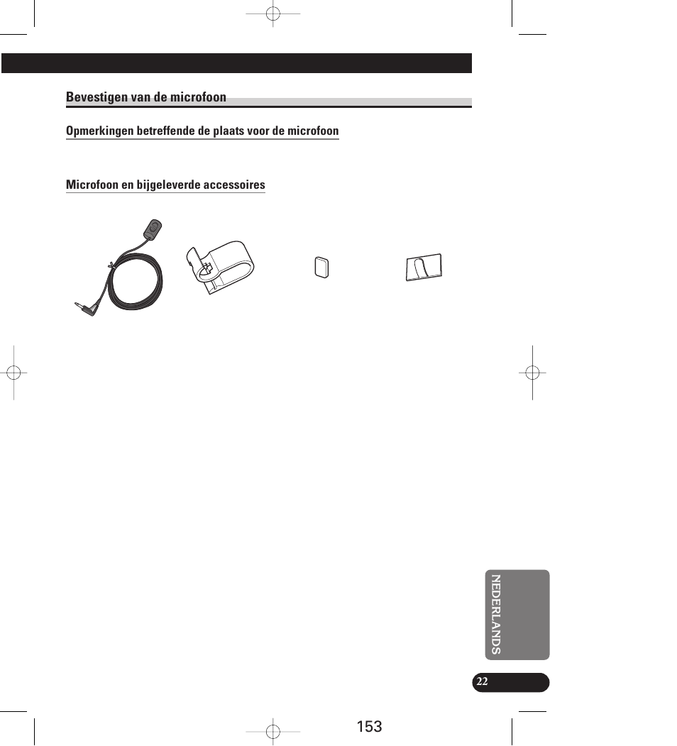 Bevestigen van de microfoon, Microfoon en bijgeleverd accessoires | Pioneer AVIC-70D User Manual | Page 153 / 158