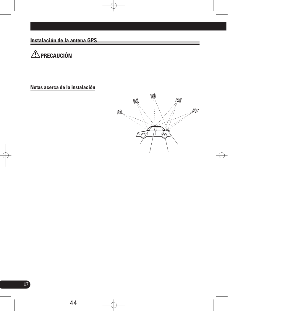Instalación de la antena gps, Precaución, Notas acerca de la instalación | Instalación, Instalación de la antena gps precaución | Pioneer AVIC-70D User Manual | Page 44 / 158