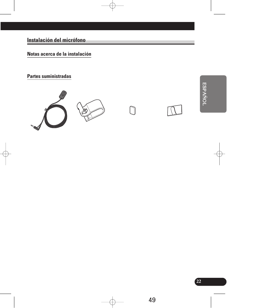 Instalación del micrófono, Notas acerca de la instalación, Partes suministradas | Pioneer AVIC-70D User Manual | Page 49 / 158