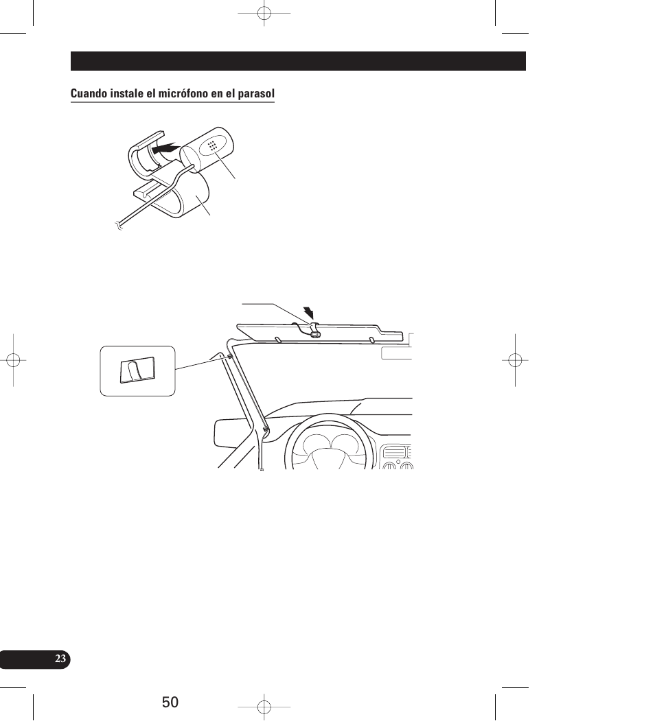 Cuando instale el micrófono en el parasol, Instalación | Pioneer AVIC-70D User Manual | Page 50 / 158