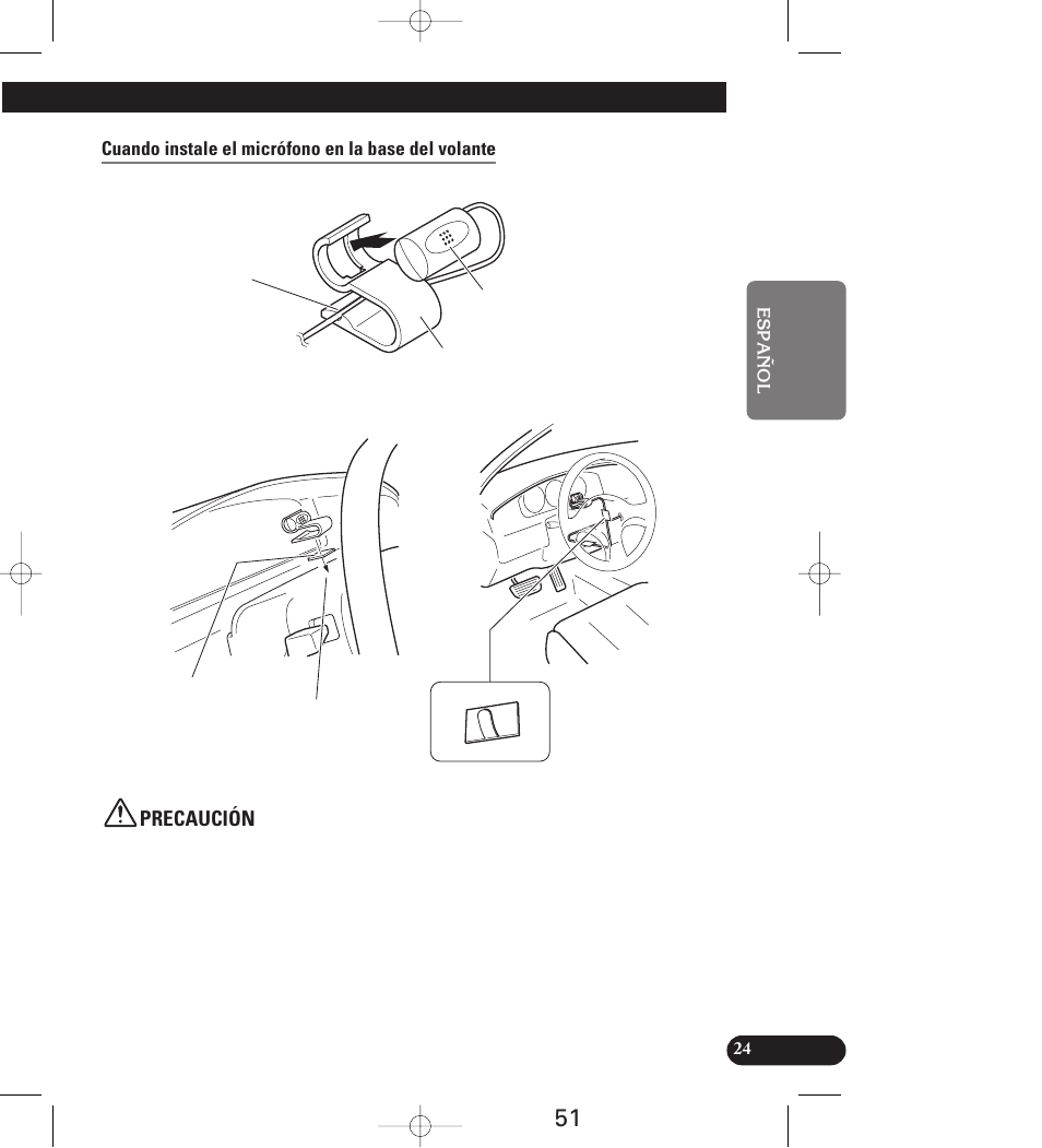 Cuando instale el micrófono en la base del volante, Precaución | Pioneer AVIC-70D User Manual | Page 51 / 158