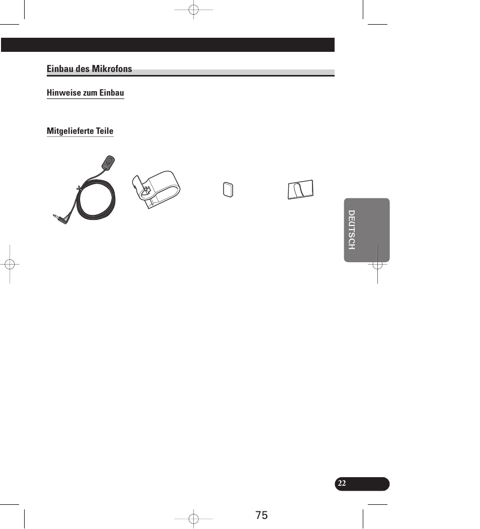 Einbau des mikrofons, Hinweise zum einbau, Mitgelieferte teile | Pioneer AVIC-70D User Manual | Page 75 / 158