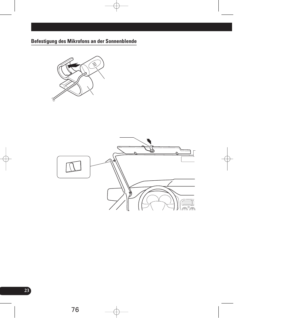Befestigung des mikrofons an der sonnenblende, Einbau | Pioneer AVIC-70D User Manual | Page 76 / 158