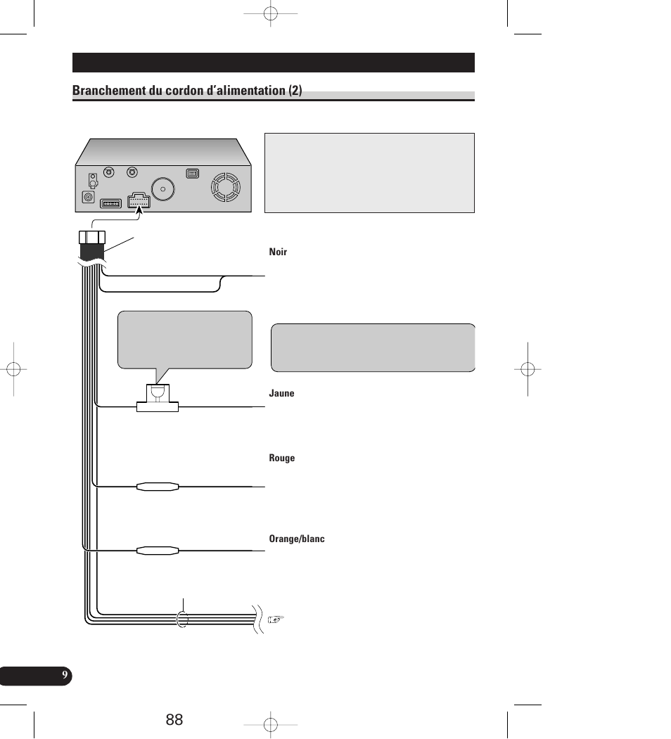 Branchement du cordon d’alimentation (2), Branchement du système | Pioneer AVIC-70D User Manual | Page 88 / 158