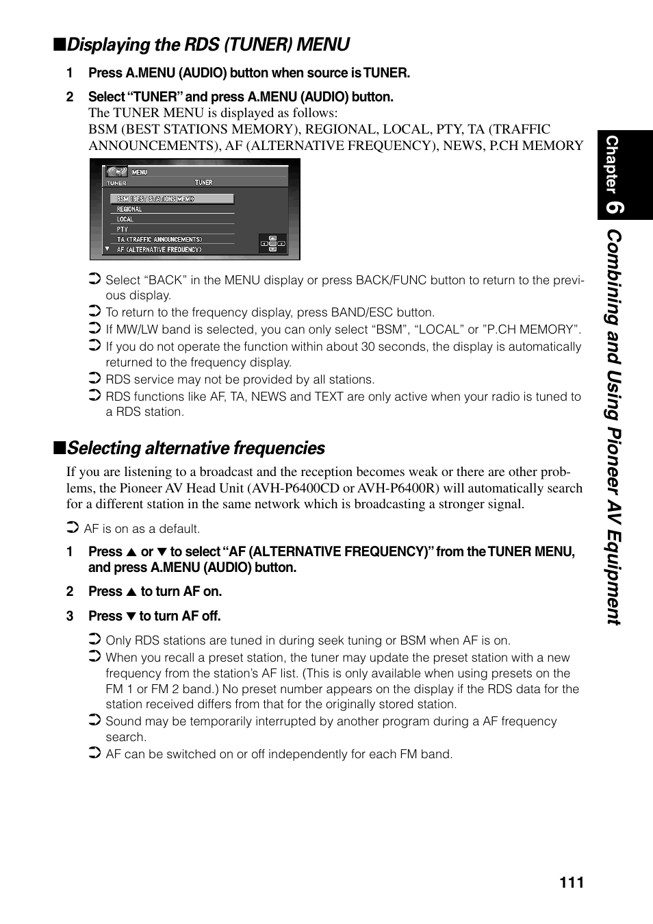 Selecting alternative frequencies | Pioneer AVIC-60D-2 User Manual | Page 113 / 188