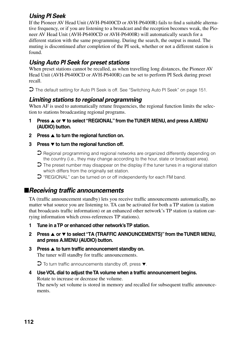 Receiving traffic announcements | Pioneer AVIC-60D-2 User Manual | Page 114 / 188