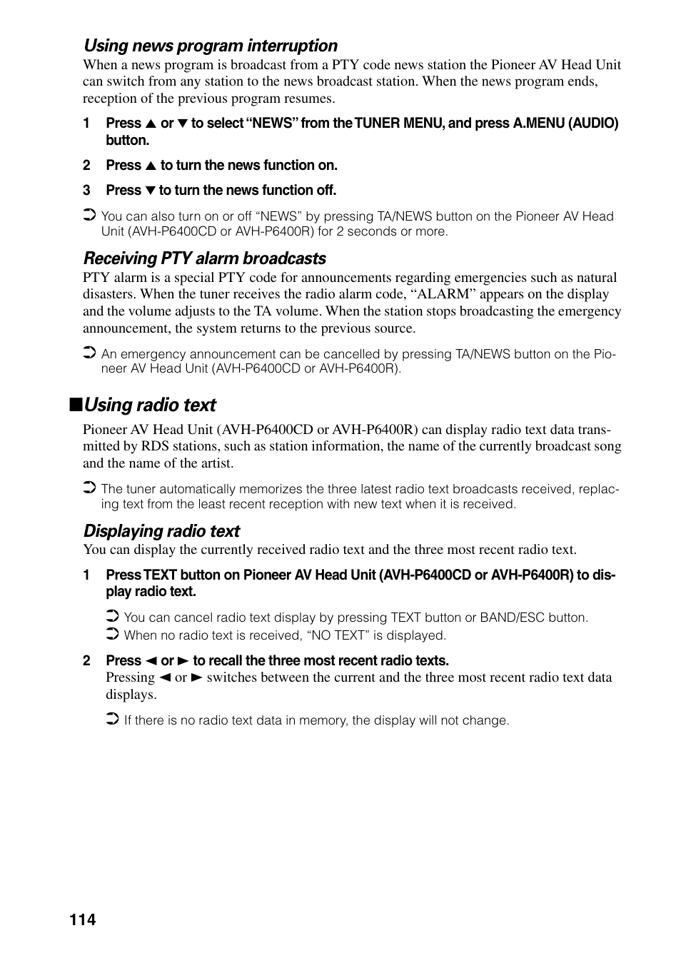 Using radio text | Pioneer AVIC-60D-2 User Manual | Page 116 / 188