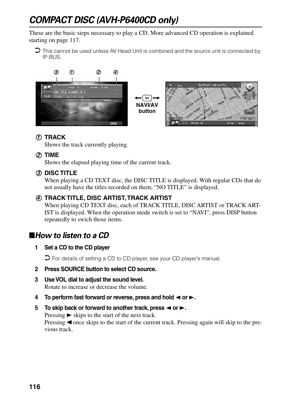 Compact disc (avh-p6400cd only), How to listen to a cd | Pioneer AVIC-60D-2 User Manual | Page 118 / 188