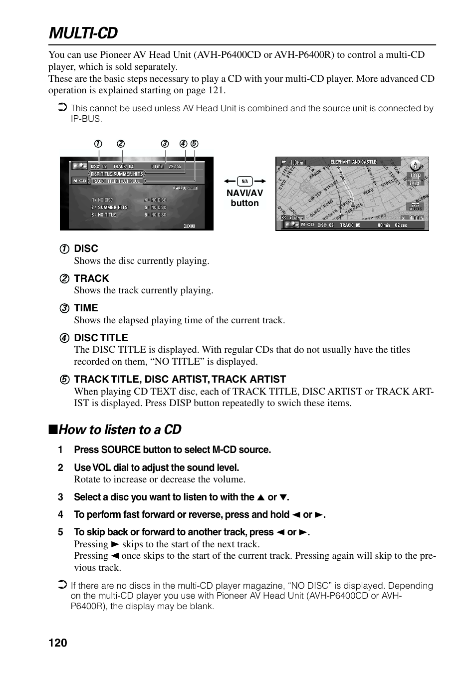 Multi-cd, How to listen to a cd | Pioneer AVIC-60D-2 User Manual | Page 122 / 188